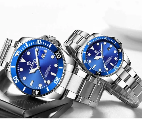 Vista 2 de MASTOP Reloj clásico de acero inoxidable dorado para él y para ella, Reloj de cuarzo