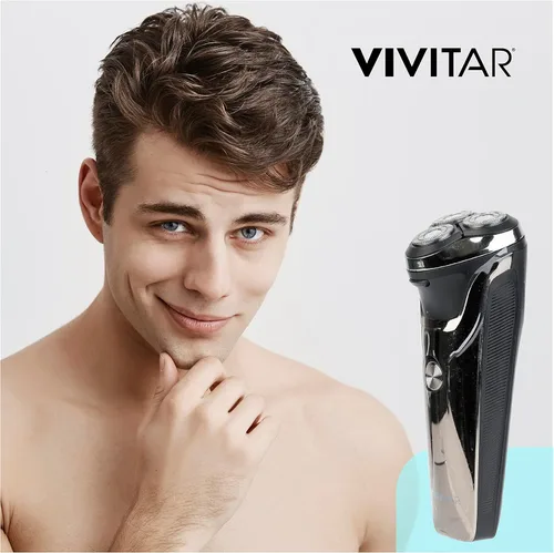 Vista 6 de VIVITAR Afeitadora giratoria metálica inalámbrica de 3 cabezales, afeitadora giratoria eléctrica inalámbrica para hombres con tres cabezales
