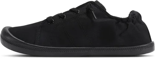 Vista 8 de STQ Zapatos deportivos sin cordones para mujer, cómodos zapatos de lona casuales Todo negro