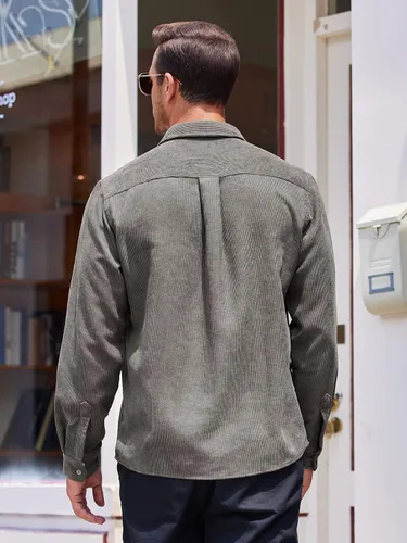 Vista 4 de COOFANDY Camisa de pana para hombre, casual, con botones, chaqueta ligera