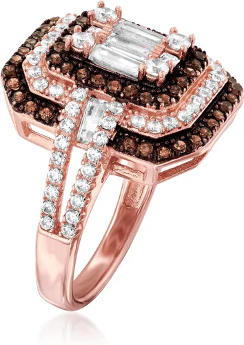 Vista 3 de Ross-Simons 1.55 ct. t.w. White and Brown CZ Ring in 18kt Rose Gold Over Sterling