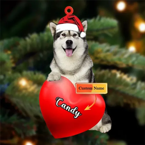 Vista 2 de Adornos de Navidad personalizados para perros, nombre personalizado, adorno de Malamute de Alaska, adornos acrílicos, regalos de Navidad, amantes
