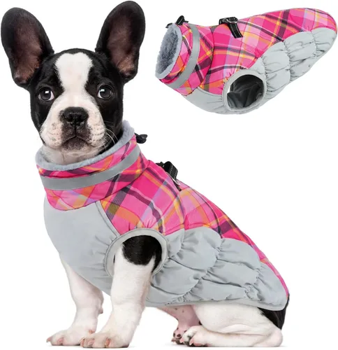Vista 86 de Lelepet Abrigo cálido para perro, abrigo de invierno para perro, chaqueta impermeable para perros con arnés integrado reflectante de forro polar
