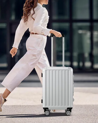 Vista 6 de LUGGEX Equipaje sin cremallera con marco de aluminio - Eleva tu viaje, Blanco, Marco de aluminio blanco equipaje de 24 pulgadas con ruedas