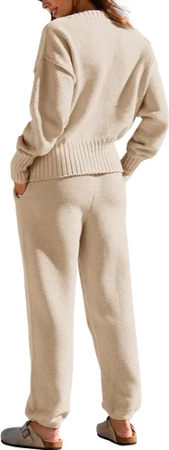 Vista 5 de Yanekop Womens Two Piece Outfits V Neck Button Down Cardigan Sweater Sets Cozy Knit Loungewear Set