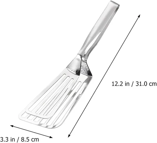Vista 3 de Yardwe Pinzas de espátula de metal ranuradas, pinzas de cocina, pinzas para alimentos, pinzas para parrilla, pinzas para carne de pescado, pinzas