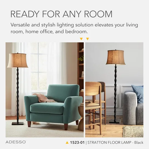Vista 4 de Adesso 1521-01 Stratton - Lámpara de piso, 1523-01, 150watts, 120.00 volts Stratton 150W Floor Lamp with Rotary Switch for Bedroom, Living Room