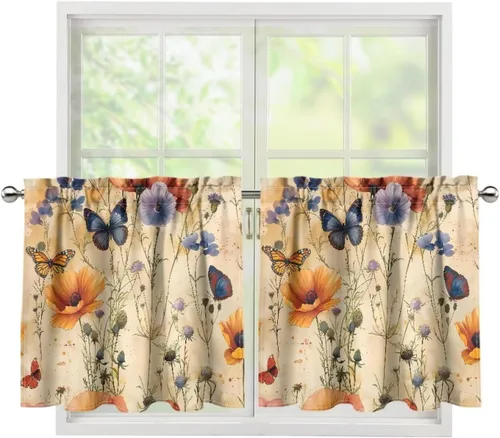 Vista 32 de God Bssing You Tier Curtains for July 4Th 2026 27.5x24 2 Panels Light Filtering Half Window Rod Pocket for Kitchen/Bathroom