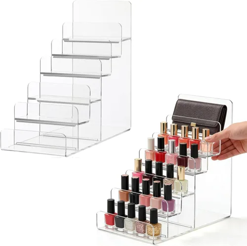 Vista 12 de Cabilock Elevador de exhibición de acrílico transparente de 4 niveles, organizador de niveles resistente para perfumes, maquillaje, joyas