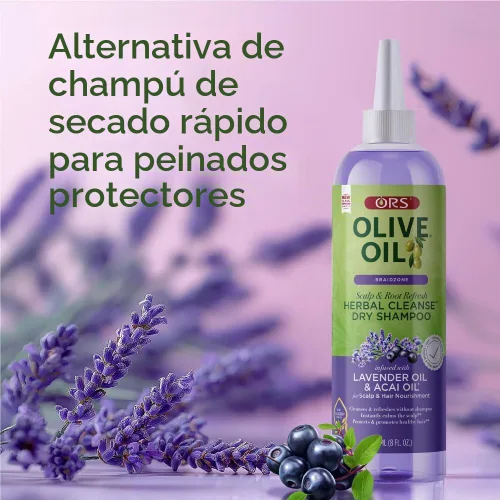 Vista 6 de ORS Aceite de oliva Braidzone Herbal Cleanse Dry Shampoo con lavanda y aceite de acai para nutrición, 8 onzas