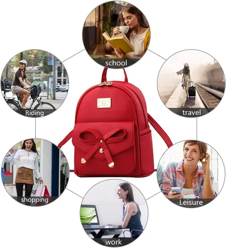 Vista 5 de Bonita mochila de piel con lazo para mujer
