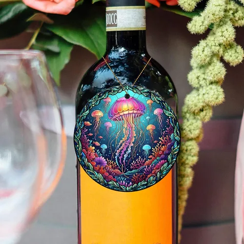 Vista 5 de Velyra Adorno de Navidad 2025 – Adorno de cerámica estilo vitral de medusas, decoración bajo el mar para árbol, regalo de arte de vida marina