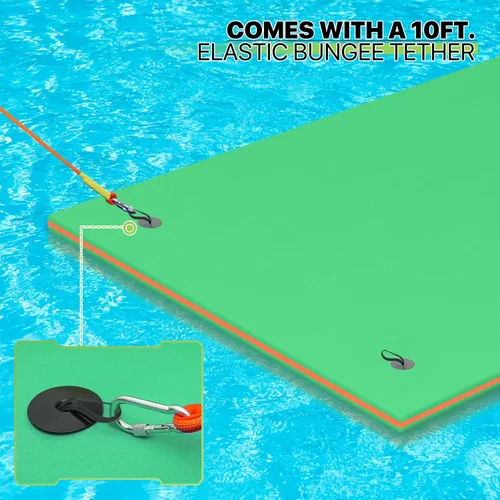 Vista 4 de Magshion Flotador gigante de piscina de 12 x 6 pies, flotador de isla para lago, tapete de agua familiar de espuma XPE con cordón elástico