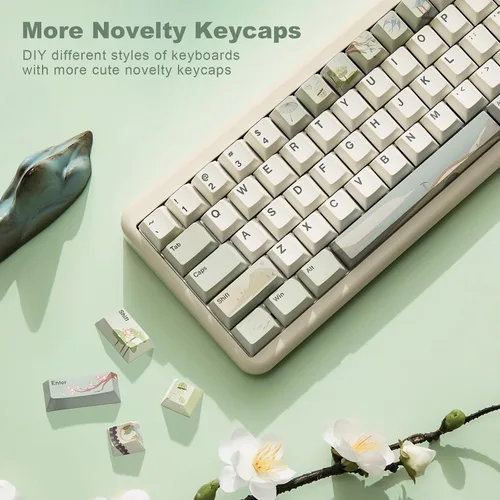 Vista 7 de YUNZII QL75 Wireless Typewriter Retro Mechanical Keyboard(Green, Cocoa Cream V2 Switch),Spring Tea Keycap Cherry(Cherry Profile, Spring Tea)