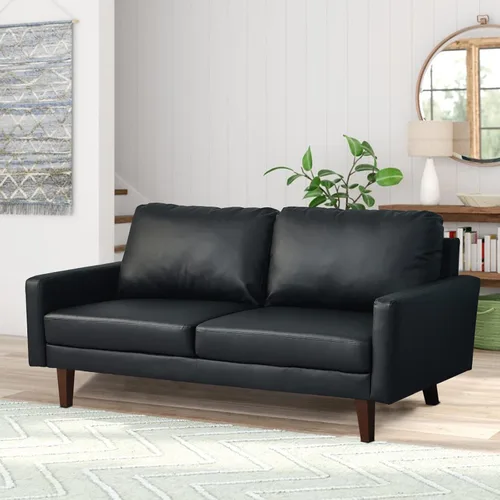 Vista 6 de INSTORY Sofá de cuero Sofá moderno con patas de madera para sala de estar, oficina - negro