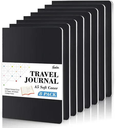 Vista 23 de Feela - Paquete de 8 cuadernos de tapa blanda en masa, cuadernos universitarios rayados para el trabajo, cuaderno de viaje rayado para mujeres