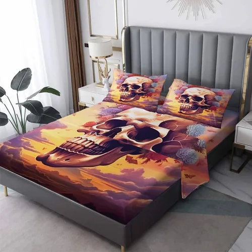 Vista 9 de Divertidas sábanas de esqueleto tamaño individual, sábanas de microfibra suave con bolsillo profundo, sábanas y fundas de almohada estampadas sin