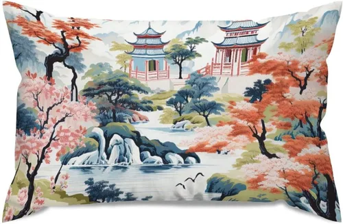 Vista 44 de ArogGeld Funda de almohada blanca con flores chinoiserie, funda de almohada para sofá, diseño floral verde y blanco, funda de almohada de lino A-12