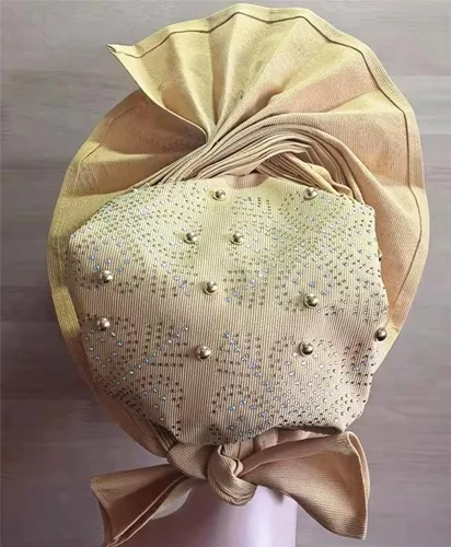 Vista 3 de Diademas africanas de lujo de Aso Oke Headtie ya hecho con diadema para mujer, turbante envolvente para la cabeza, cabeza de gel, pañuelo