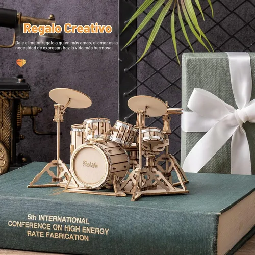 Vista 2 de Rolife - Rompecabezas 3D de madera para adultos, kit de tambor, modelo de instrumento musical (TG409)