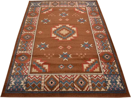 Vista 27 de Nevita Collection Southwestern Native American Design Area Alfombra geométrica (azul, 5'3" redondo)