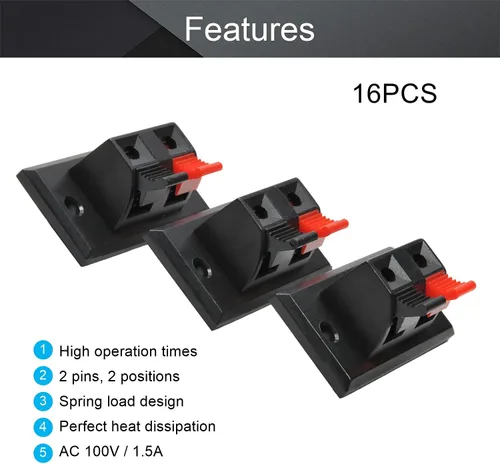 Vista 3 de Fielect 16 unids WP2-3 Clip de conexión de resorte de altavoz Terminales de 2 vías Bloque de tira Abrazadera de unión Clip de prueba Jack Socket