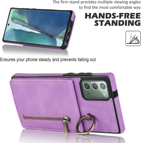 Vista 7 de Asuwish Funda de teléfono para Samsung Galaxy Note 20 5G con protector de pantalla de vidrio templado y cremallera RFID tarjetero soporte de anillo