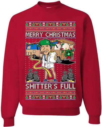 Vista 25 de Wild Bobby Sudadera con gráfico de cuello redondo con texto en inglés "Merry Christmas Shitter's Full Funny Ugly Christmas" Negro (black Hoodie)