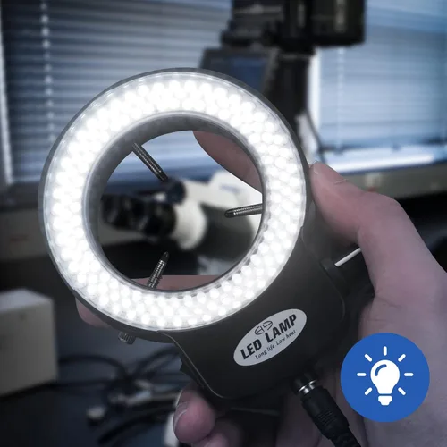 Vista 8 de Annhua Iluminación ajustable de luz de microscopio de anillo LED de 144, lámpara de microscopio Fuente de luz LED para microscopios estéreo de Negro