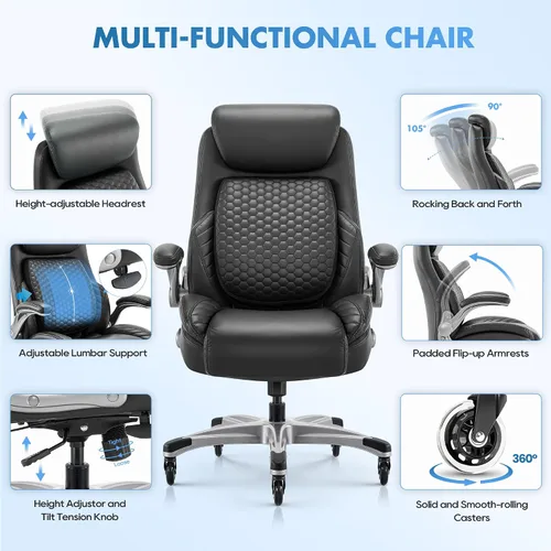 Vista 4 de COLAMY Silla de escritorio ergonómica de oficina con respaldo alto ejecutivo, soporte lumbar emergente, ruedas mejoradas, reposacabezas ajustable