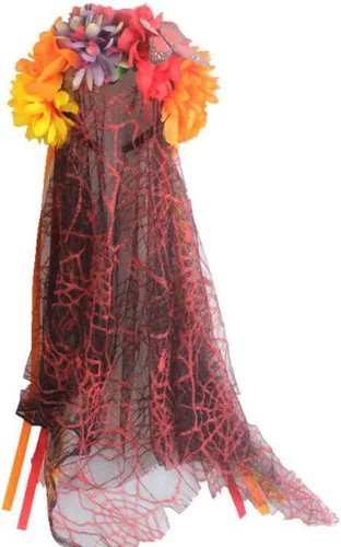 Vista 3 de Naisicore Velo negro para Halloween, velo negro, Halloween, corona de flores mexicanas, disfraz de fiesta Día de los Muertos Día de los Muertos NC12