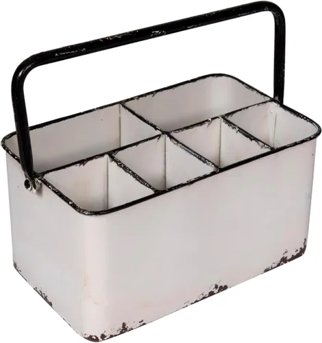 Vista 9 de Creative Co-Op Carrito de almacenamiento de metal con 6 compartimentos y asa, color azul y blanco envejecido