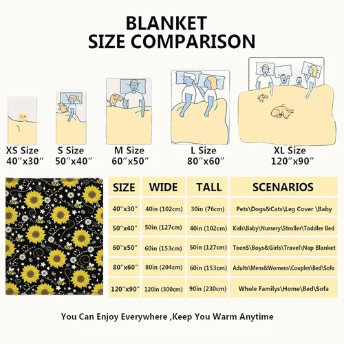 Vista 4 de Manta de girasol de abeja, regalo para los amantes de las niñas, manta de franela súper suave para sofá cama, cama acogedora de felpa, decoración