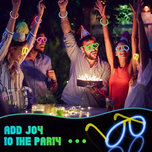 Vista 2 de Jexine Gafas brillantes que brillan en la oscuridad, suministros de fiesta, lentes de sol de palo brillante a granel neón para fiesta de cumpleaños