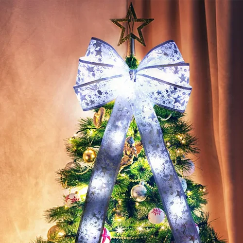 Vista 7 de Cinta plateada para árbol de Navidad, cinta de Navidad con cable, decoración de 32 pies (2 x 16 pies), cinta de Navidad transparente con alambre