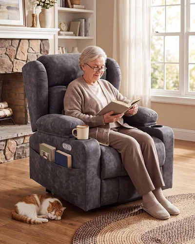 Vista 9 de Silla reclinable Power Rocker de gran tamaño, sofá reclinable eléctrico de Gris