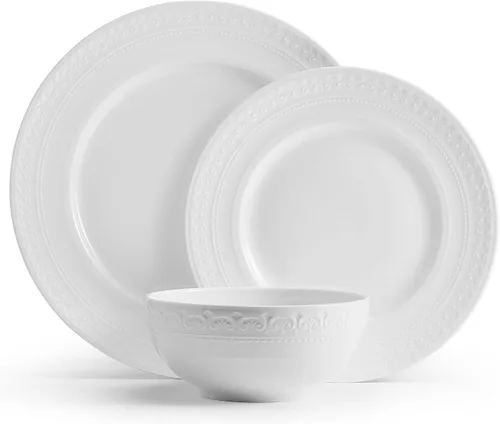 Vista 2 de Mikasa Crown White - Juego de vajilla de 18 piezas resistente a las astillas, servicio para 6 personas