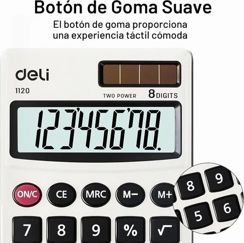 Vista 5 de Calculadora, Calculadoras Básicas de Función Estándar Deli, Calculadora de Oficina de Energía Dual Solar y Batería con Cubierta, Panel de Metal