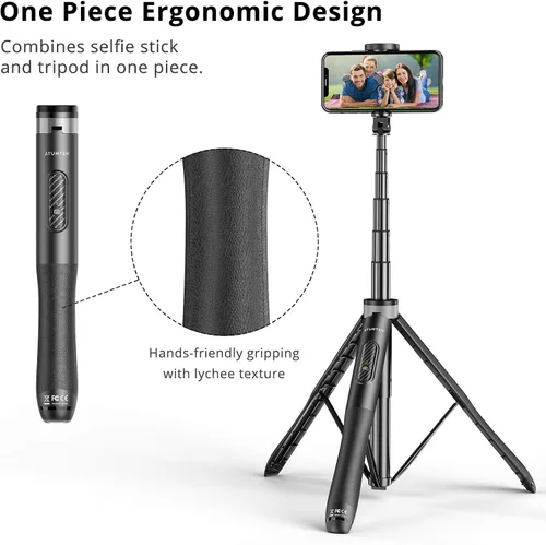 Vista 4 de ATUMTEK Trípode para selfie stick de 51 pulgadas, soporte extensible todo en uno con control remoto Bluetooth, rotación de 360° para iPhone y Negro