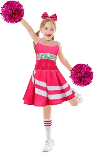Vista 2 de ZIVANTO Zombies Girls Cheerleader Dress Matching Pom Poms and Hair Rope 3-10Y