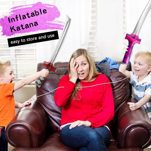 Vista 3 de Paquete de 24 espadas inflables ninja inflables, espadas Samurái, Katana inflable, para niñas y niños, temática de cumpleaños, recuerdos de fiesta