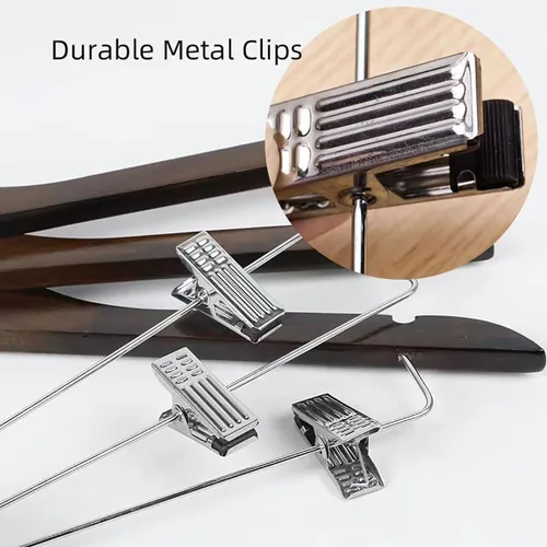 Vista 4 de Paquete de 20 perchas de madera con clips, perchas de madera de alta calidad para trajes, faldas con clips, colgador de madera en S con clips