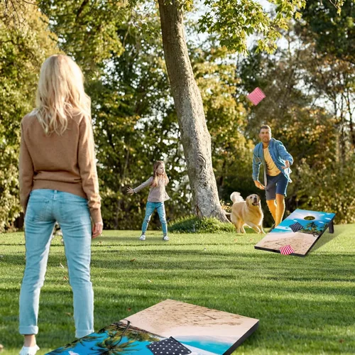 Vista 7 de PetGirl Juego de tableros de cornhole de madera, juegos de cornhole para interiores y exteriores, para adultos y niños, juegos de agujeros de maíz