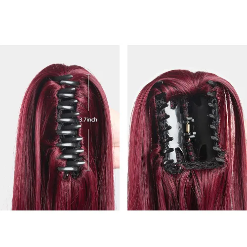 Vista 6 de Pinza de extensiones de cola de caballo de cabello rojo para mujer, postizo de cabello rizado de 16 pulgadas, extensiones de cabello sintético