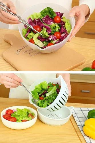 Vista 6 de Cortador de ensalada y picador en una picadora de frutas y verduras, corta verduras frescas y frutas en cuestión de segundos, sin BPA, para hacer