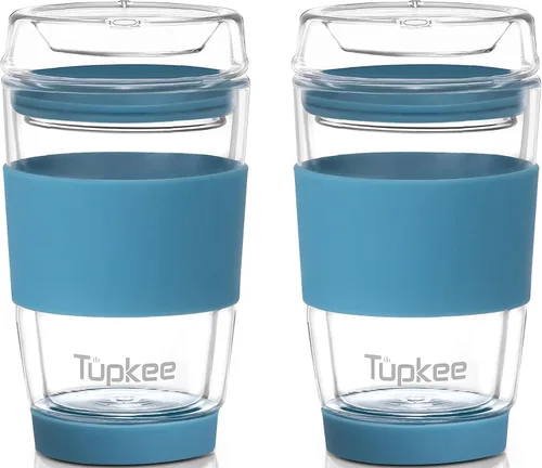Vista 9 de Vaso de vidrio de doble pared, 8 onzas, vaso de té/café aislado y reutilizable hecho completamente de vidrio soplado a mano con tapa, taza de viaje