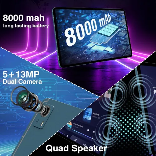 Vista 7 de Tablet Android con ranura para tarjeta SIM desbloqueada, pantalla grande de 12 pulgadas, tableta celular 4G LTE con Android 13 16GB (8+8 virtual)