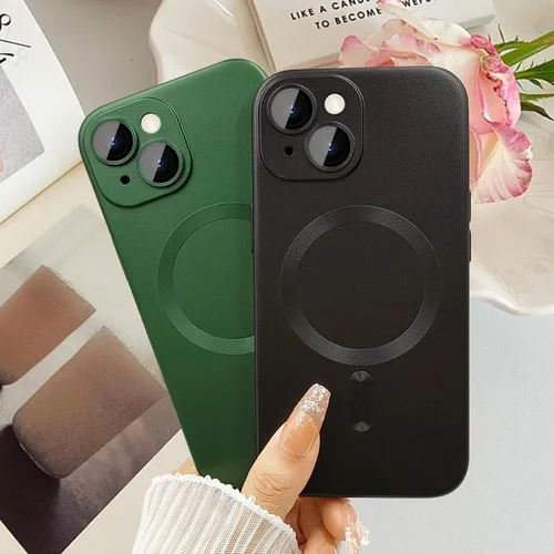 Vista 3 de ankofave Funda Magnética para iPhone 14 Plus para Mujeres, Funda Resistente Mate de Lujo Diseño Suave Metálico con Protector de Lente de Cámara