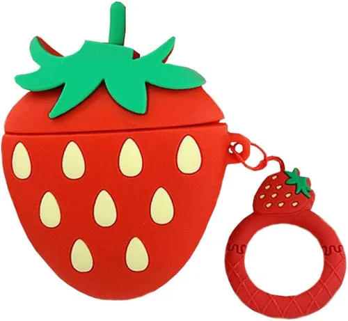 Vista 10 de Linda funda para Airpods, divertida y creativa 3D con forma de frutas y verduras con soporte de hebilla de anillo, funda de silicona suave a prueba