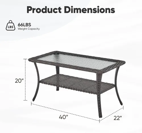 Vista 2 de Belord Mesa de centro al aire libre para patio, mesa de centro de ratán de 40 pulgadas con almacenamiento de 2 capas, mesa rectangular de mimbre